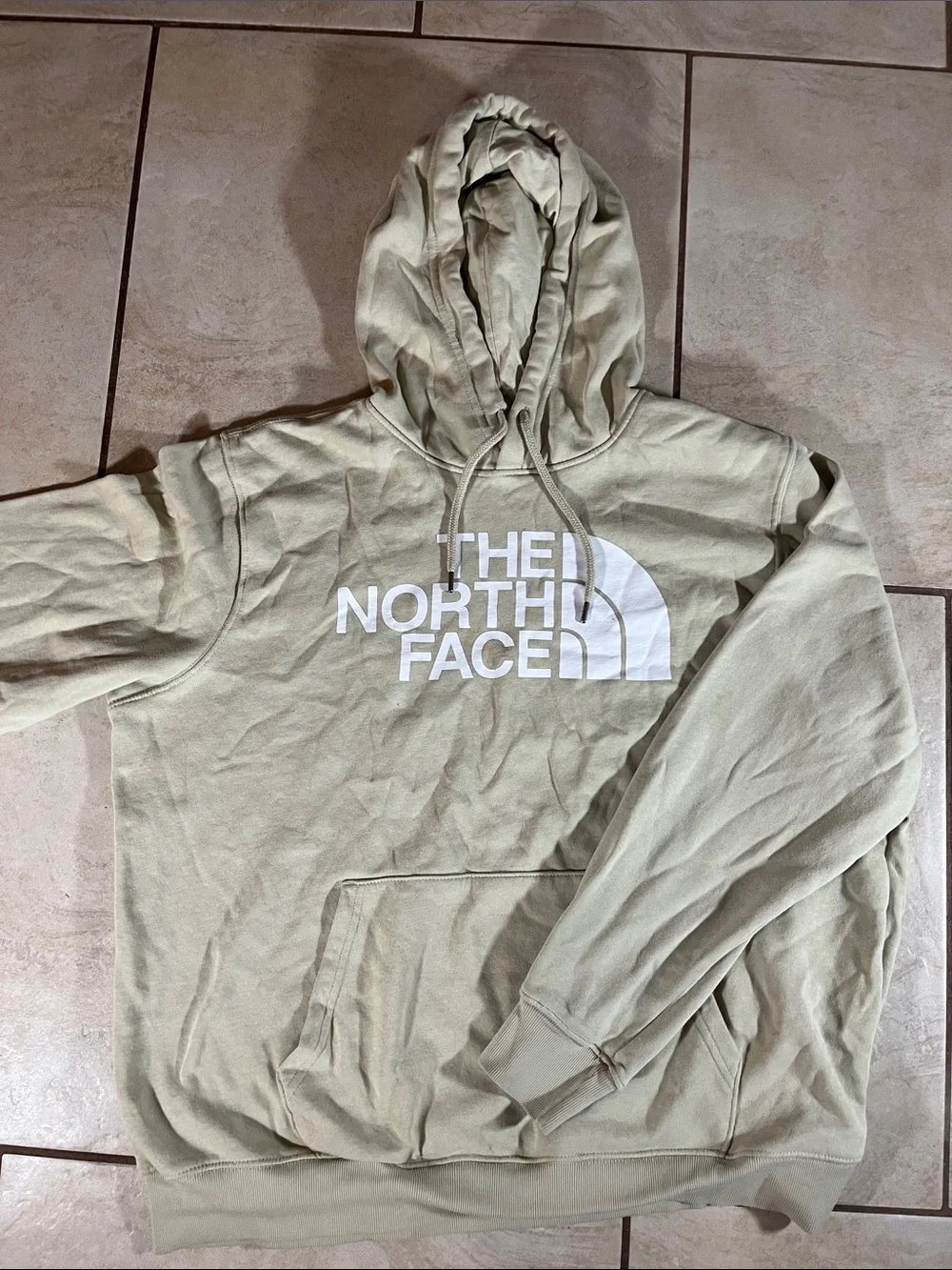 The North Face Men's Crewneck Hoodie in Light Olive with White Logo
